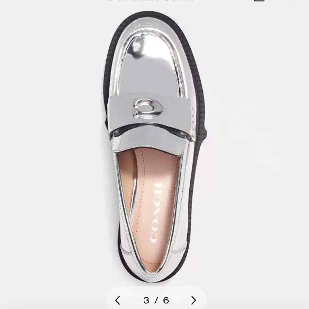 Coach Metallic Silver Chunky Heeled Loafers - Picture 3 of 7